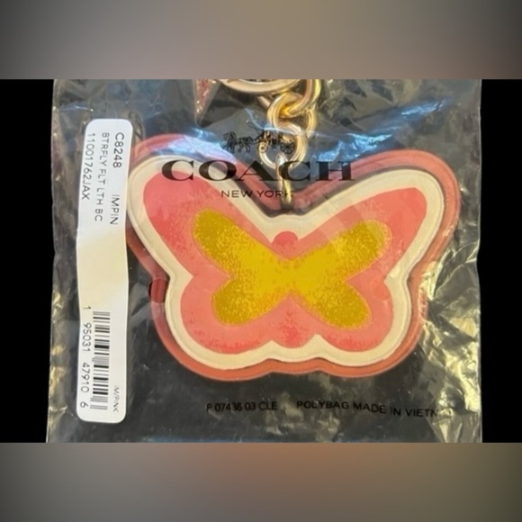 COACH Butterfly Signature Cs Leather Bag Charm Keychain Fob Summertime NEW NWT - Picture 3 of 4
